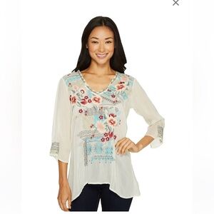 Johnny Was Tops Johnny Was Freyja Rayon Floral Embroidered 3/4 Sleeve Blouse